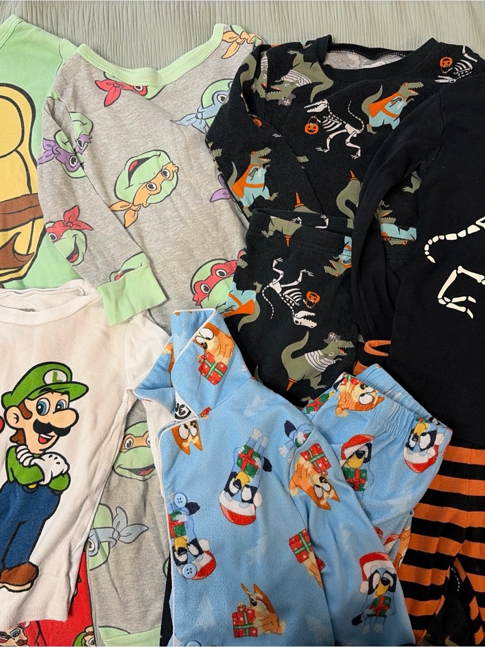 Mixed Kids Pajama Bundle - Bluey, Halloween, Dinosaurs, Ninja Turtles, Mario